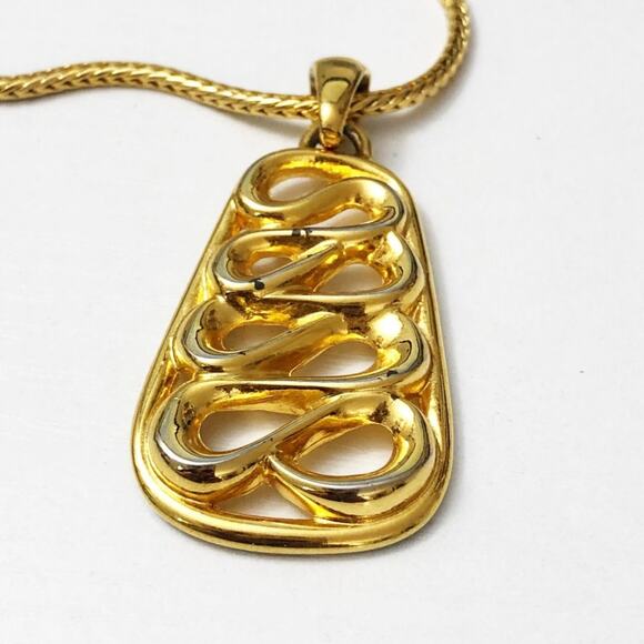 Anne Klein II Vintage Gold Squiggle Pendant Necklace - Picture 3 of 7